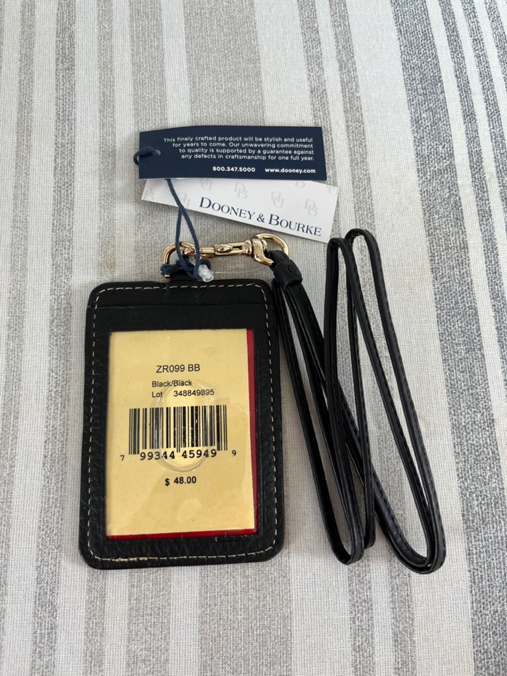 Dooney & Bourke Black Leather ID Badge Holder with Lanyard & Tassel